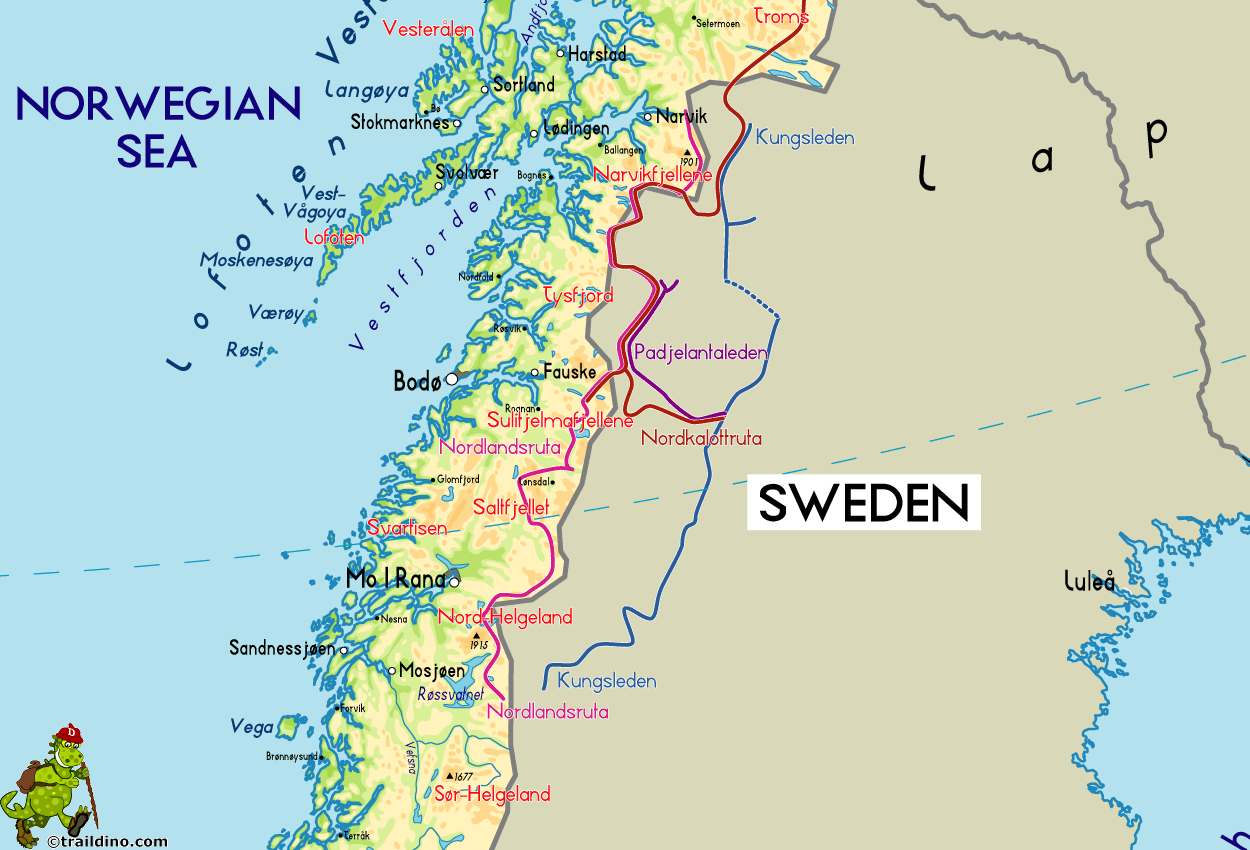Map of Norway Hiking Regions Centre North