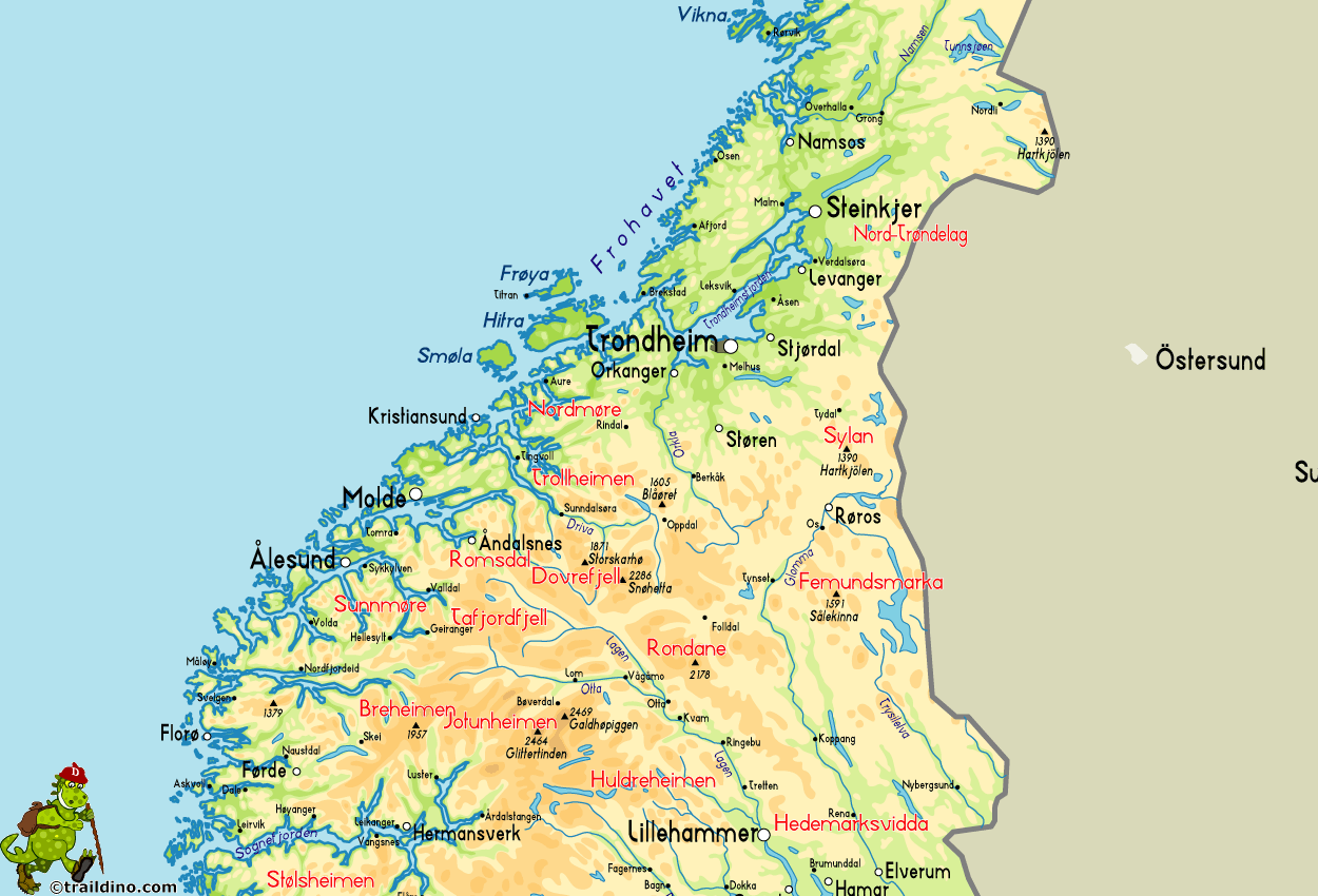 Map of Norway Hiking Regions Centre South