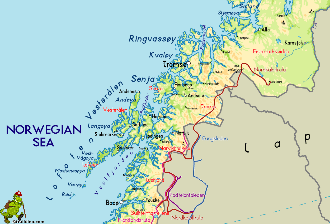 Map of Norway Hiking Regions North